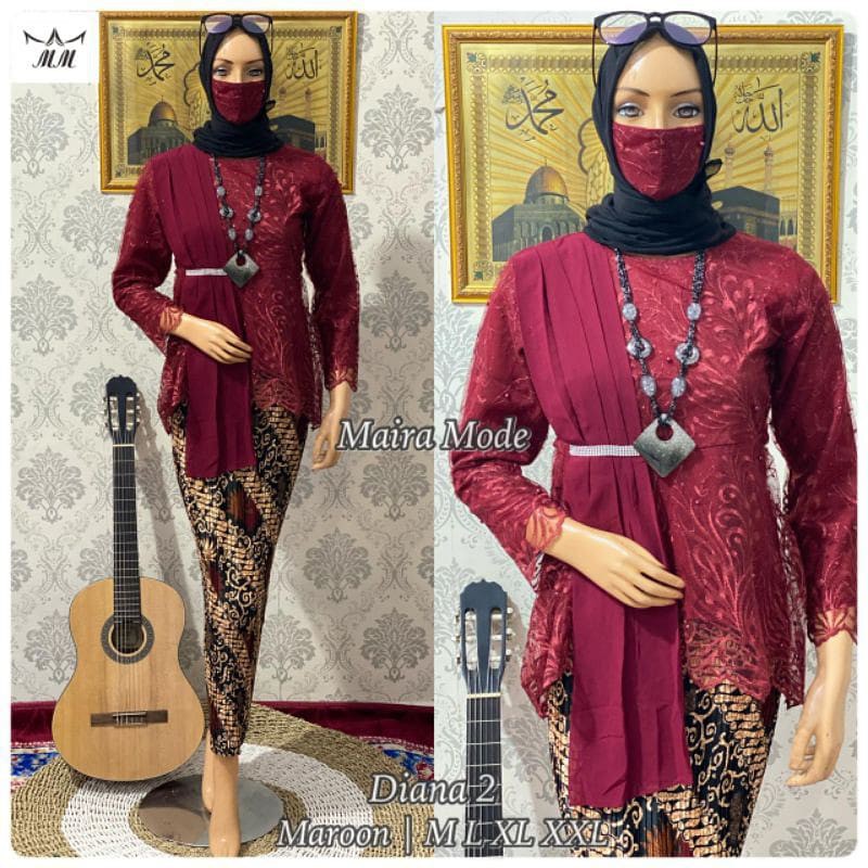 Setelan Blouse Amalia Selendang modern-Kebaya Modern-Aurora Selendang-Kebaya Kekinian-Kebaya Wisuda-Kebaya Lamaran-Kebaya Pesta-Kebaya Selendang Ceruty-Free Masker-Maroon