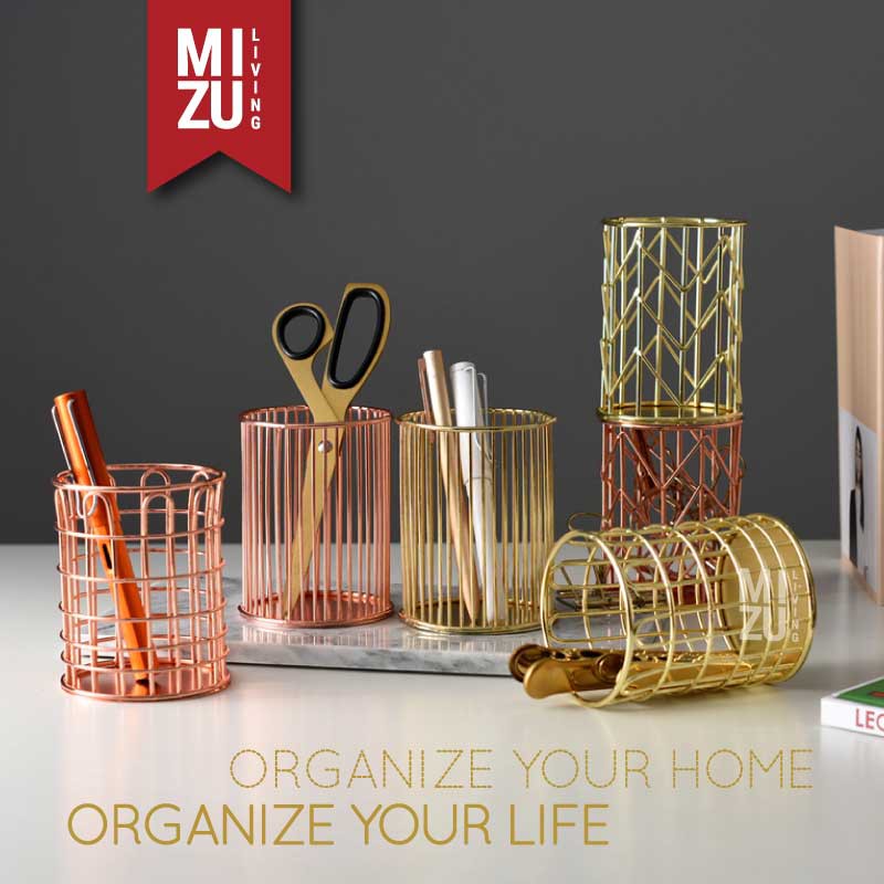 SUBLIMELY GOLDEN Wire Pen Holder Office Stationery Pencil Stand Tempat Alat Tulis ATK Serbaguna Emas