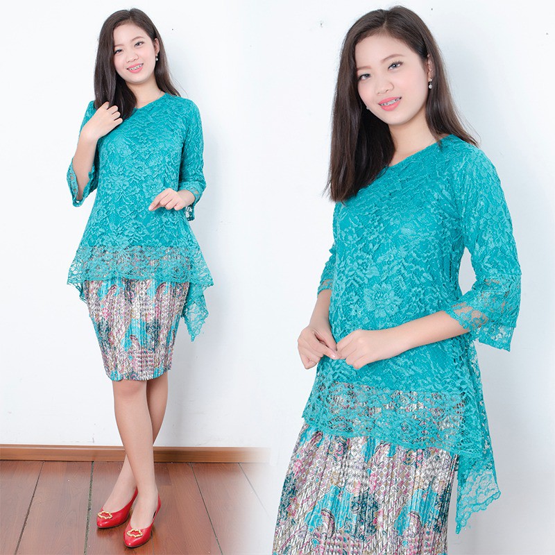 SB Collection Stelan Kebaya Warni Blouse Brukat Dan Rok Plisket Jumbo Midi Batik Wanita