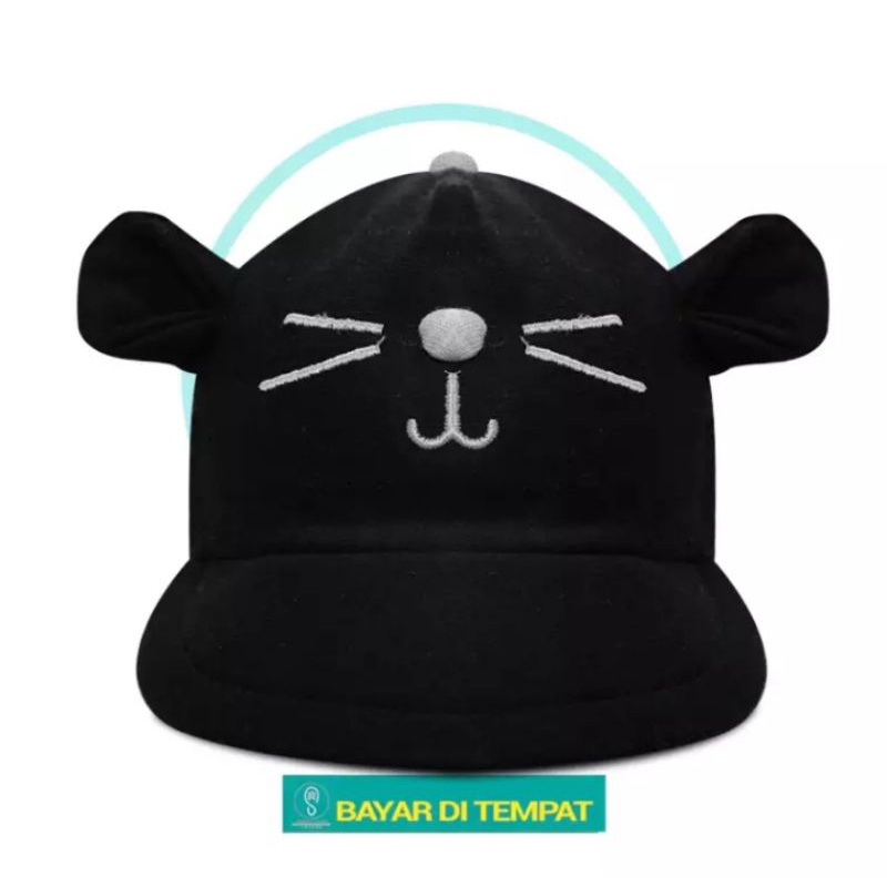 Topi Bayi/Topi Anak/Topi Apolo Bayi. Usia 0 - 2 Tahun-KUCING [HITAM]