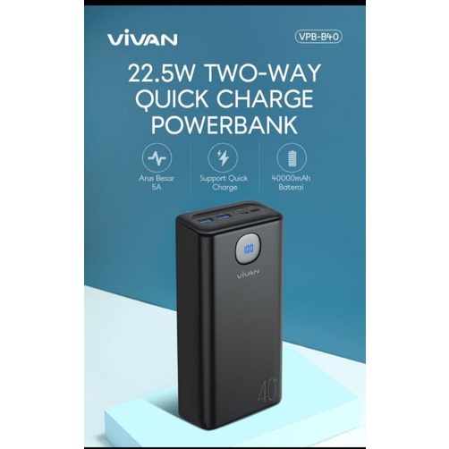 VIVAN VPB-B40  40000MAH 22,5W.TWO WAY Quick Charge Large Display With Type C Data Cable