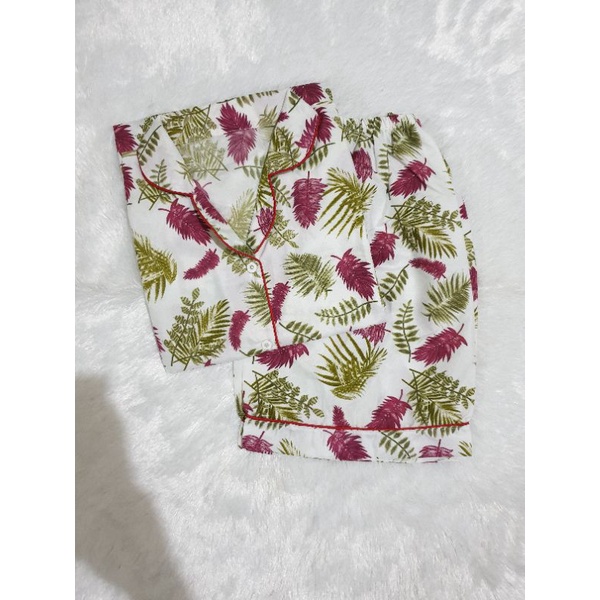 Baju Tidur Wanita/Piyama Wanita Dewasa Katun Motif Daun Part 3-HP LUINA WHITE