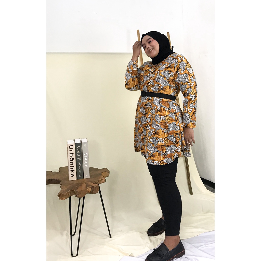 Ezpata Atasan Jumbo Tunik Bigsize Jersey Korea Adem Melar Bunga Kancing Depan Lengan Panjang LD 120cm-140cm XXXXL Termurah