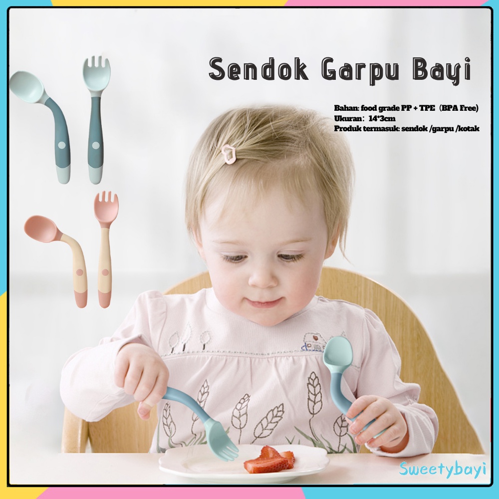 SweetyBayi Sendok garpu makan bayi premium Baby spoon fork Mpasi peralatan makan bayi set alat makan bayi