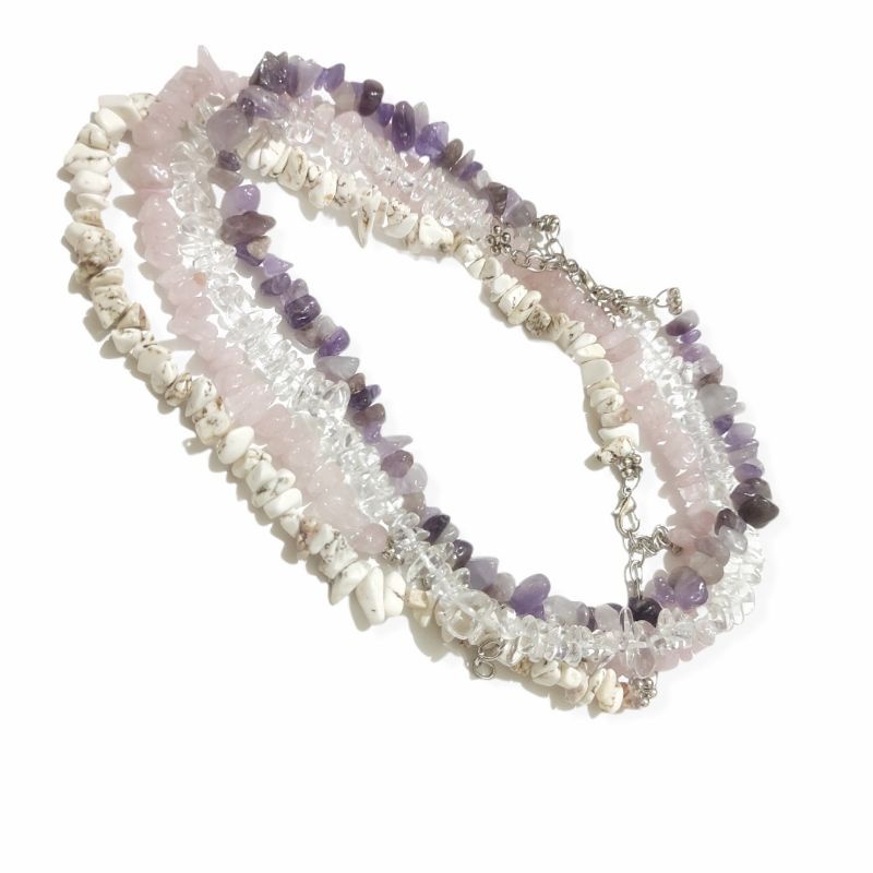 Jeannete Quartz Cracked Stone Beads Necklace Kalung Batu Kristal Crystal Choker Seastone Natural Batu Alam