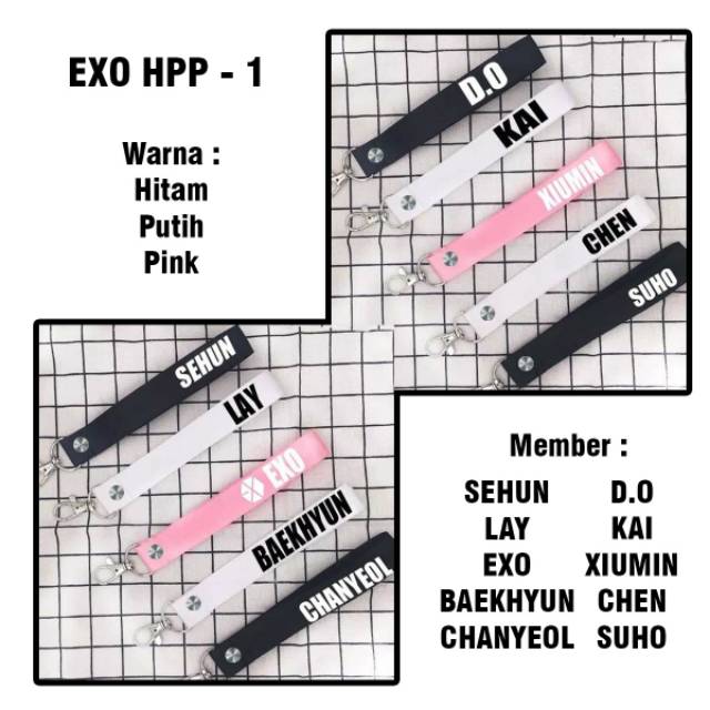 (Khusus reseller) strap kpop exo hitam putih pink chanyeol suho kai chen sehun