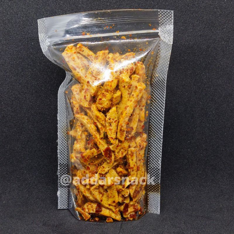 Cemilan Basreng Stick Pedas Daun Jeruk Instant Halal Kemasan Pouch Netto 50 Grm