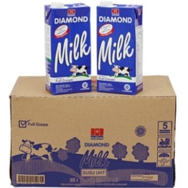 

(BISA COD) Susu UHT Diamond Full Cream Plain 1 Liter 1 Dus Karton isi 12 Pack TERJAMIN Kode 224
