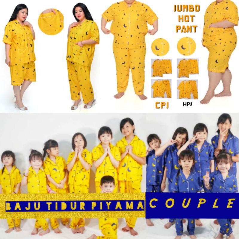 PIYAMA PASANGAN ibu&amp;anak BULAN BINTANG