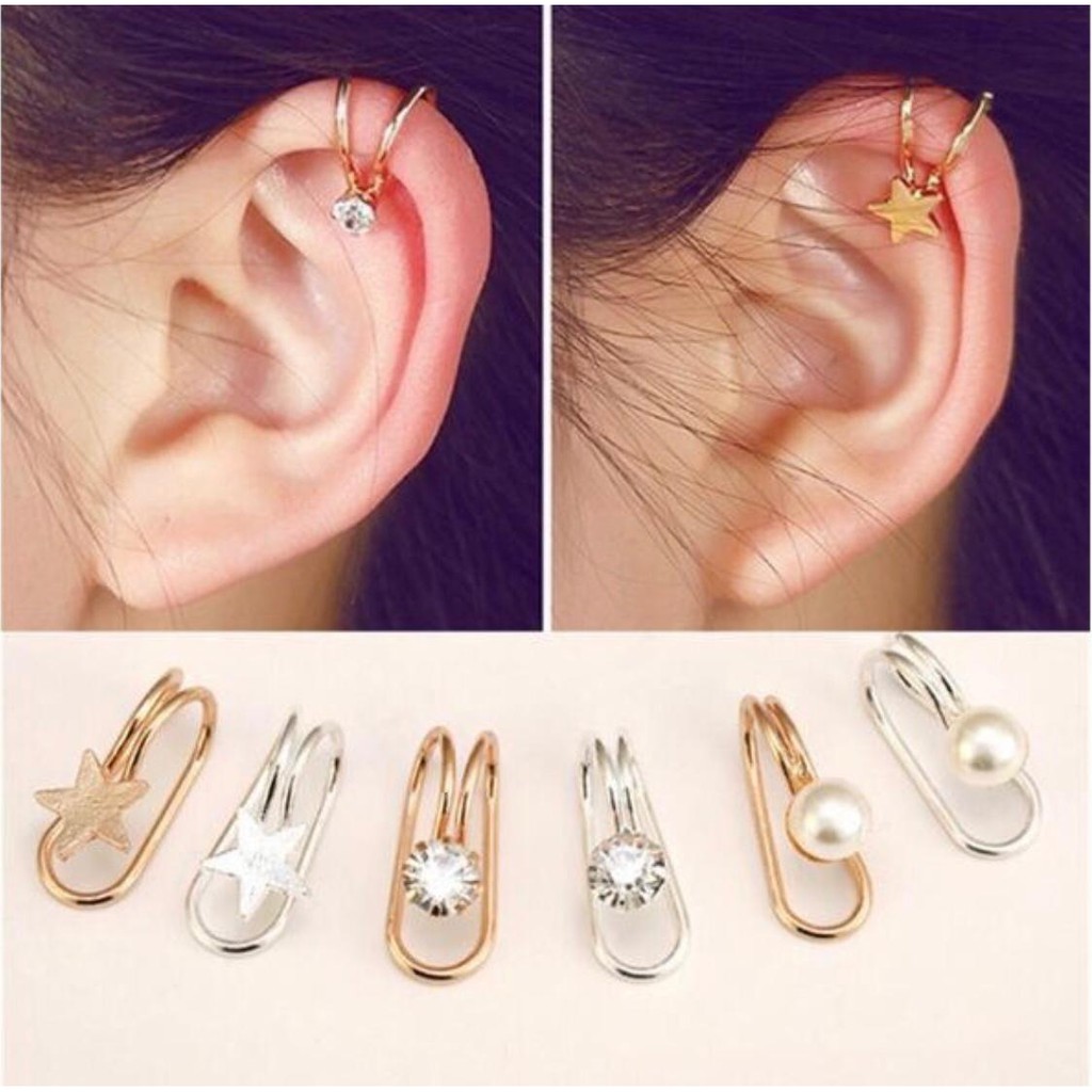 ✅COD Anting Klip Korea Telinga Kreatif Berlian Tunggal Anting Berbentuk Love Hati Not Pair