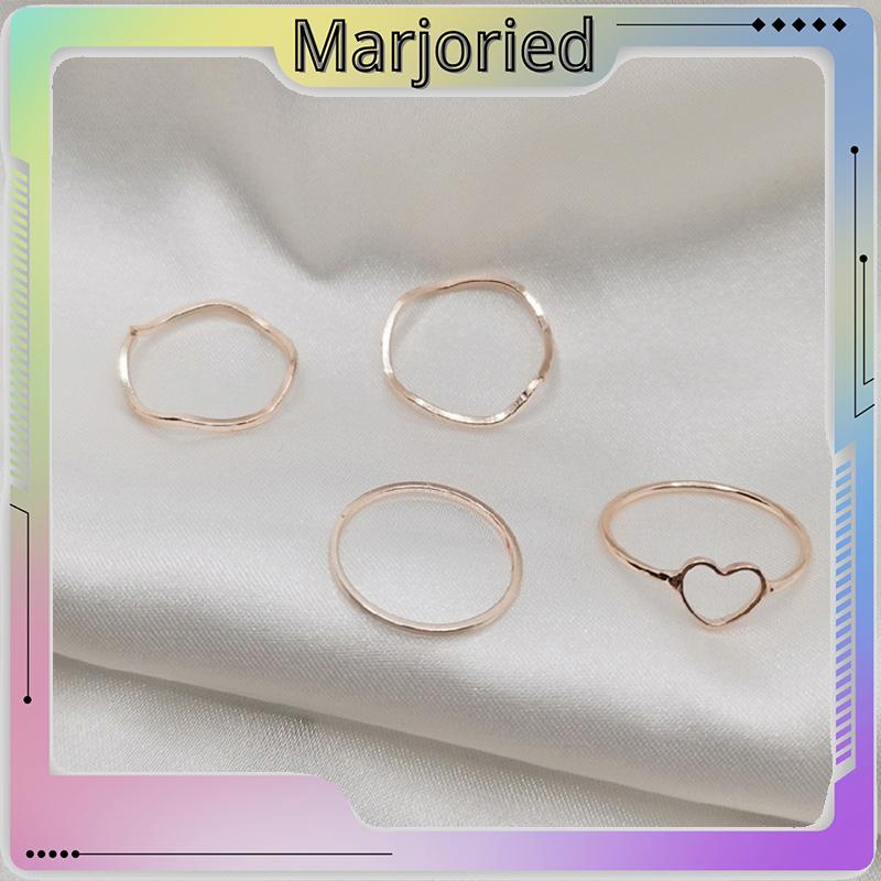 4 Pcs/set Jari Telunjuk Cincin Rose Gold Cincin Set Untuk Wanita Aksesoris Perhiasan Hadiah Natal-MJD