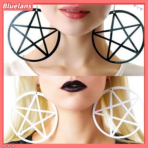 Anting Stud Bentuk Bulat Pentacle Hollow Besar Gaya Punk Vintage