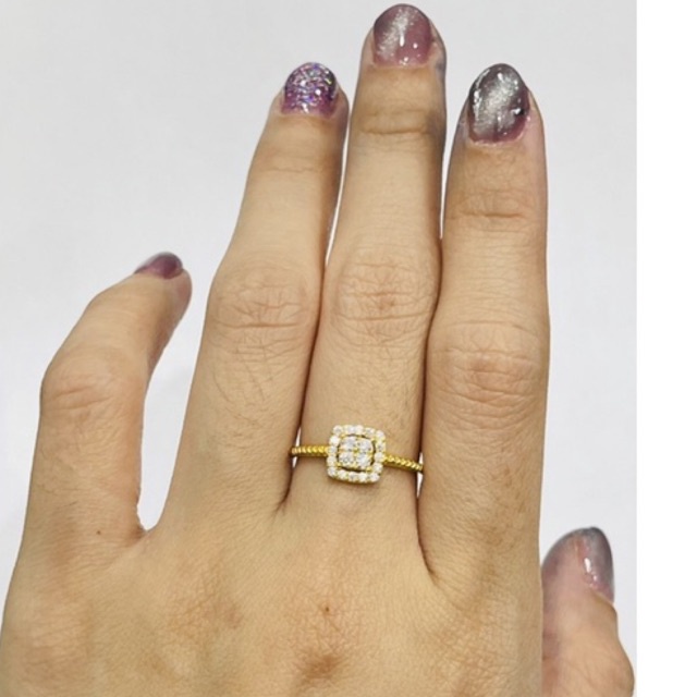 Cincin emas 16K batang ulir variasi kotak permata uk 13 setengah
