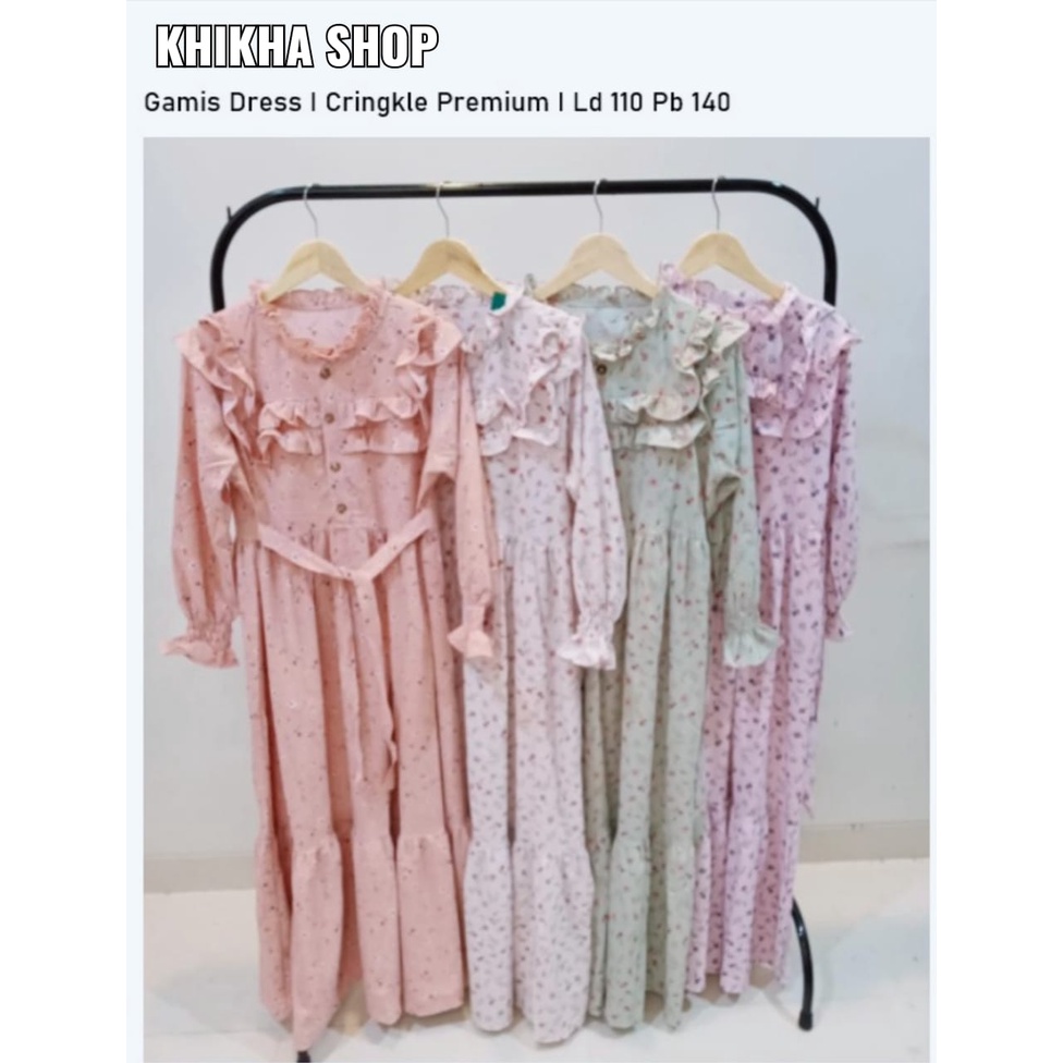 Gamis Dress Pakaian Wanita Muslim Motif Bunga Crinkle Import Premium Gratis Ongkir