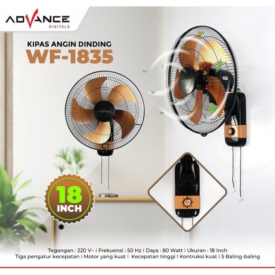 Kipas Dinding 18 Inch Advance WF-1835 Dengan 5 Baling Besi GOLD-angin kencang