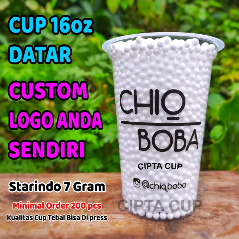 Cup gelas plastik 16oz sablon printing minuman kekinian boba thaitea kopi juice capcin