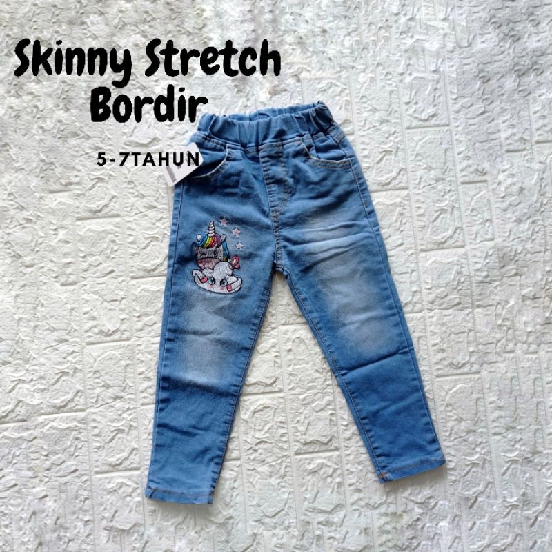 (2-7/8Tahun) Jeans Anak Perempuan Skinny Tebal Stretch Bordir