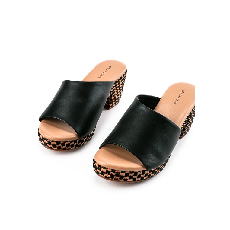 SANDAL HEEL KULIT OBERMAIN HEELS WANITA ORIGINAL BRANDED HITAM OW10