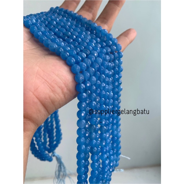 batu AGATE BIRU FACETED BEADS 6mm cutting blue bahan gelang kalung