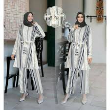 Setcel Tunik Celana Baju Setelan Tunik/Busui Terbaru/ Setelan Celana Cantik/Jumbo Motif D Abu-abu