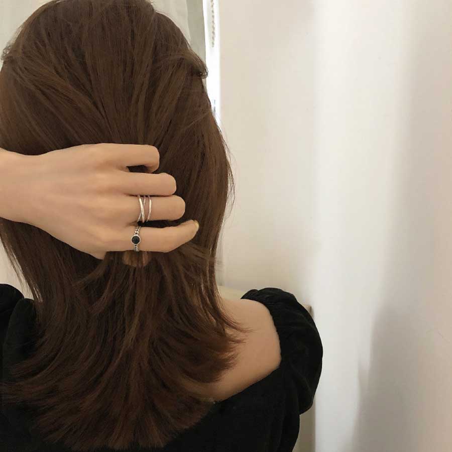 Cincin Silver 925 Hias Kristal Warna Hitam Gaya Vintage Korea Untuk Wanita