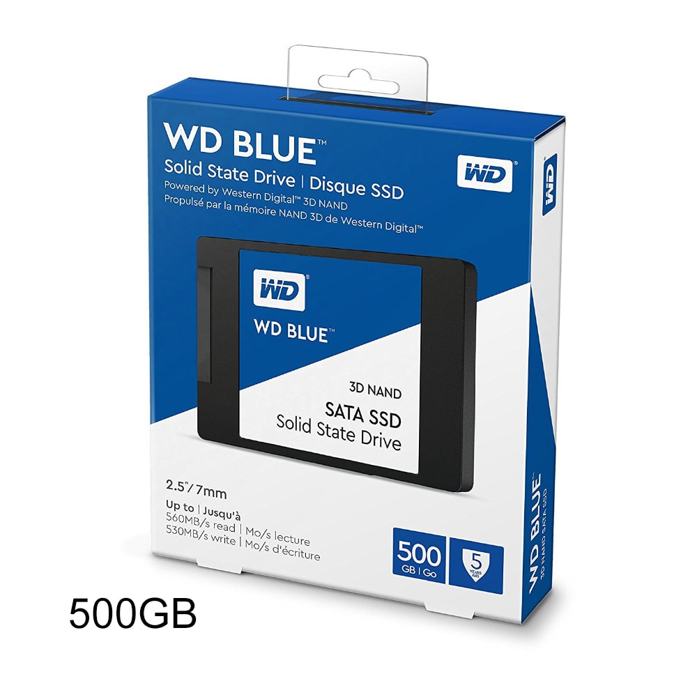 Western Digital 500GB WD Blue 3D NAND Internal PC SSD - SATA III 6 Gb/s, 2.5"/7mm, Up to 56