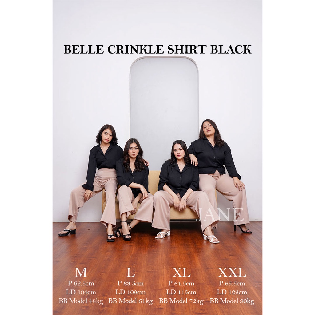 JANE COLLECTION || Atasan Wanita Hitam Kemeja Oversize Bigsize Kemeja Kerja Wanita Putih Kemeja Basic Polos Lengan Panjang Kancing Busui M L XL XXL Belle Crinkle Shirt