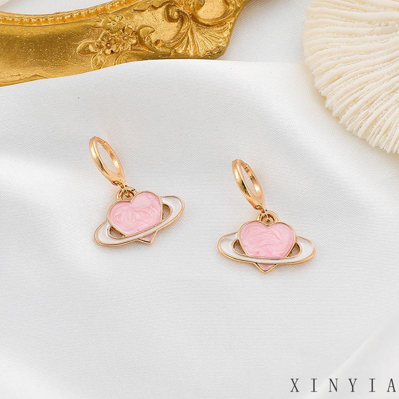 Xia.id Anting Tusuk Gantung Bentuk Hati Warna Pink Untuk Wanita