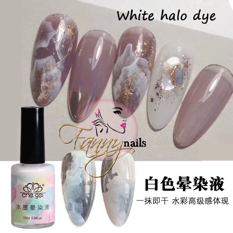 WHITE BLOOMING INK NAIL ART halo dye inked ink nail white nail art tinta putih hiasan nailart che gel