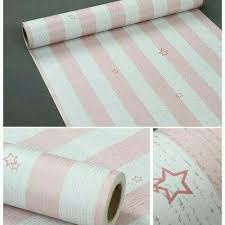 Wallpaper Dinding Motif Garis Bintang pink Ukuran Panjang 10Meter x Lebar 45Cm