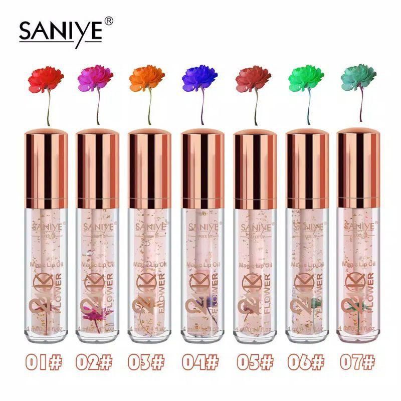 SANIYE 24K Luxury Gold  Lip gloss Pelembab Bibir Flower Magic Lip Oil