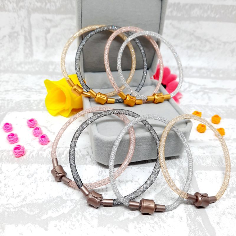 (Free Karet 2pcs) Gelang Kristal Magnet Tali Kawat Pandora Anti Air Waterproof
