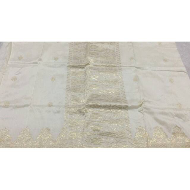 Kain Songket Tenun Silungkang Warna Putih Kombi Benang Gold