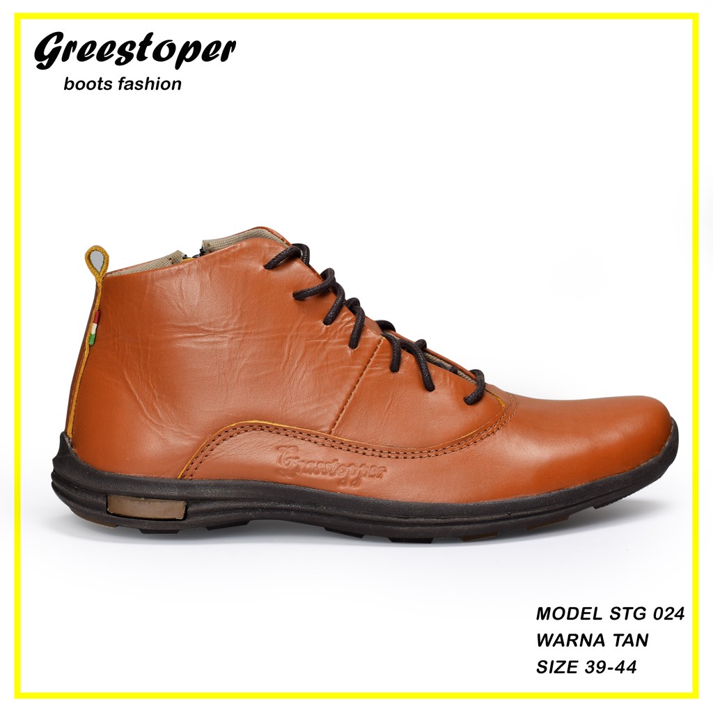 GREENDREAM Sepatu kasual Pria Model Boots tinggi Size 39-43 Sol karet upper kulit Sapi asli