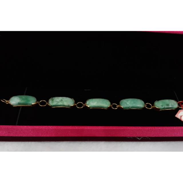 GL602H327H gelang emas model permata batu giok hijau antik sembur vintage hijau emas kuning asli