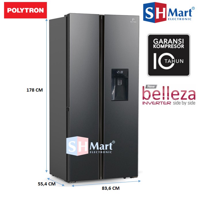 KULKAS POLYTRON SIDE BY SIDE NEW BELLEZA INVERTER 2 PINTU PRS-480X PRS480X PRS 480X (MEDAN)