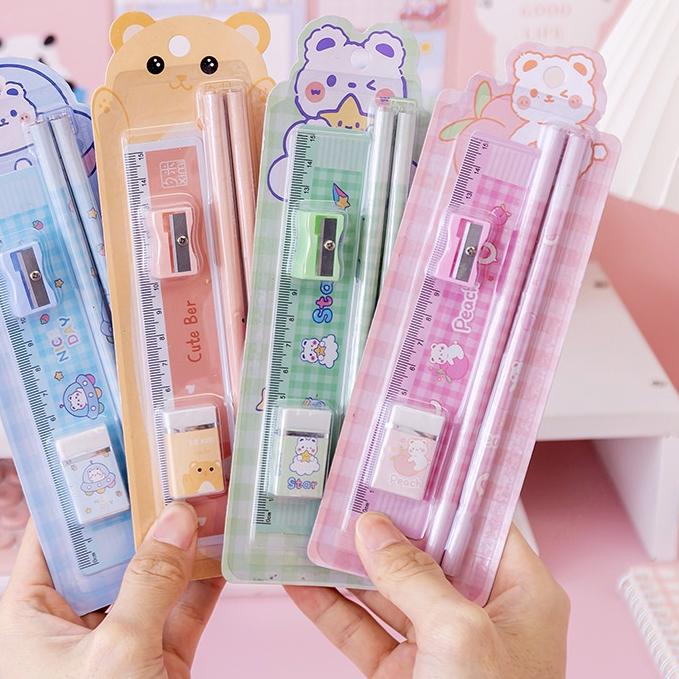 

11.11 SALE [Rumah MAINAN] Alat Tulis Set Rautan Penghapus Penggaris Pensil Hadiah Lucu Anak Anak Sekolah Gado