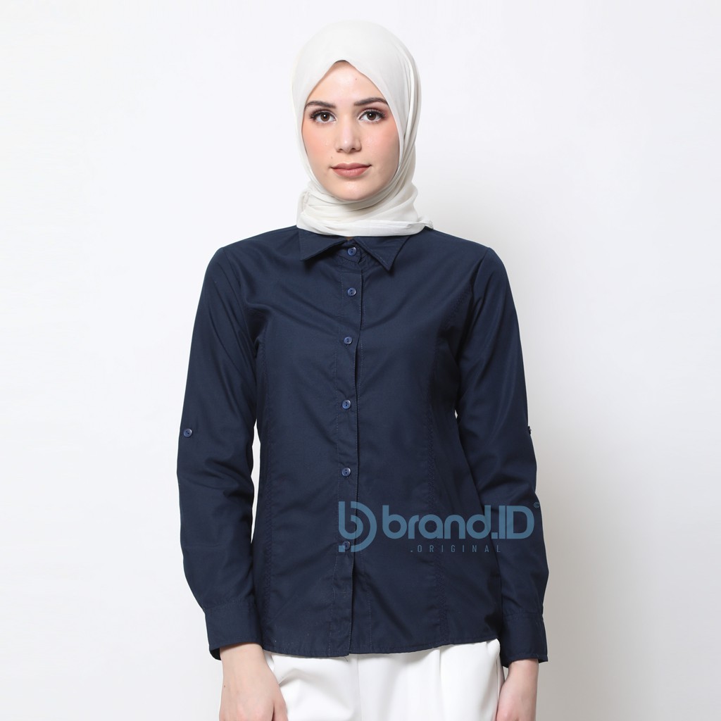 KEMEJA WANITA NAVY DAN WARNA POLOS TANGAN PANJANG KATUN / BAJU KANTOR FORMAL KERJA CEWEK JUMBO