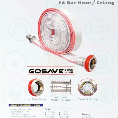 Fire Hose Kanvas Selang Pemadam 1.5 inch x 30 Mtr GOSAVE 16 BAR