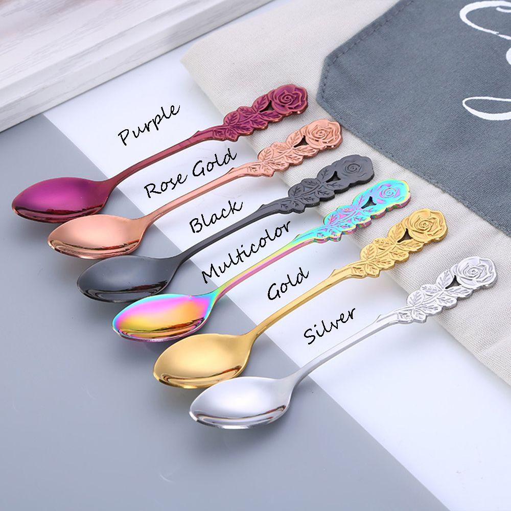 PREVA Rose Shape Spoon Tableware Kitchen Accessories Ice Cream Music Bar Coffee Spoons Dessert Tea  Spoons