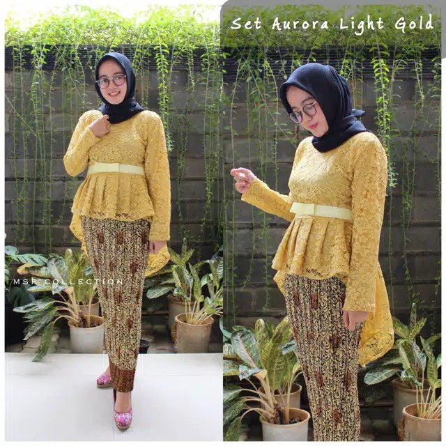 SB Collection Stelan Kebaya Lisa Blouse Brukat Pita Dan Rok Plisket Maxi Jumbo Batik Wanita