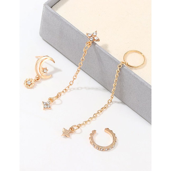 LRC Anting Tusuk Fashion Silver Stellar Geometric C-shaped Diamond Stud Earrings D66096