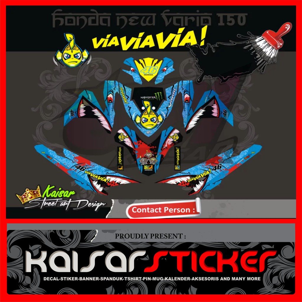 Decal Sticker Motor Full Body Stiker Honda Vario 150 - 125 Esp Full Body Shark Hiu Biru