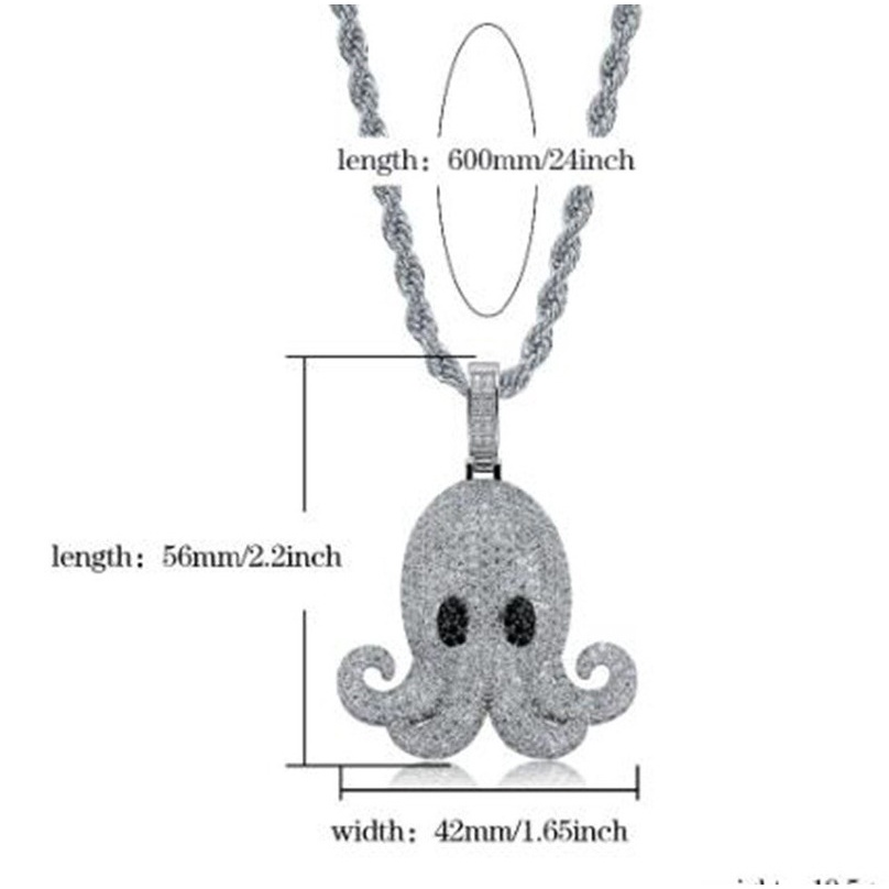 Kalung Rantai Liontin Gurita Aksen Zircon Gaya Hip Hop Untuk Unisex / Pria / Wanita