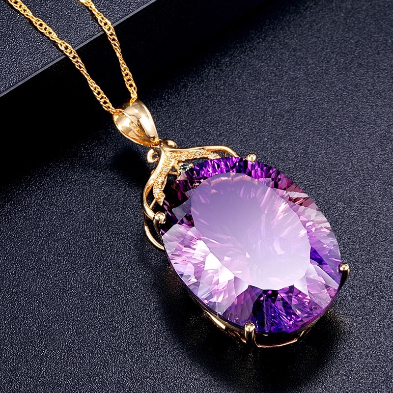 Kalung Liontin Kristal Zircon Mikro Inlaid Lapis Emas 18K untuk Wanita