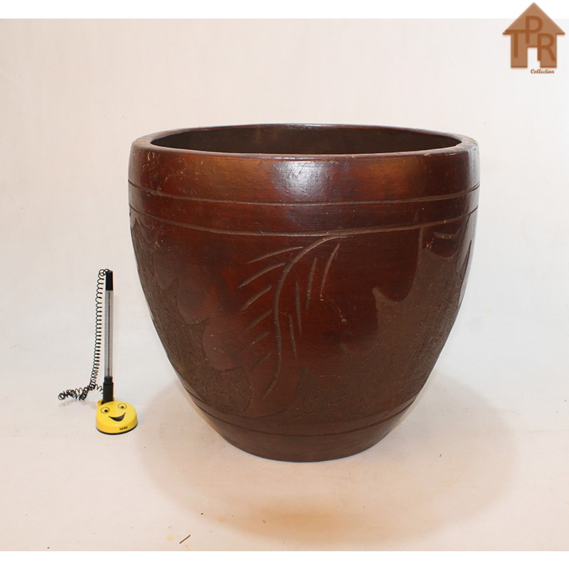 Gerabah | Pot Tanah Liat Natural / Pot Model Kapsul Ukir Daun - D32