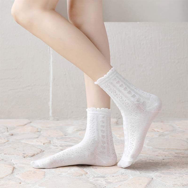 KK-58 kaos kaki lolita pendek socks renda rajut love autumn winter import jepang korea