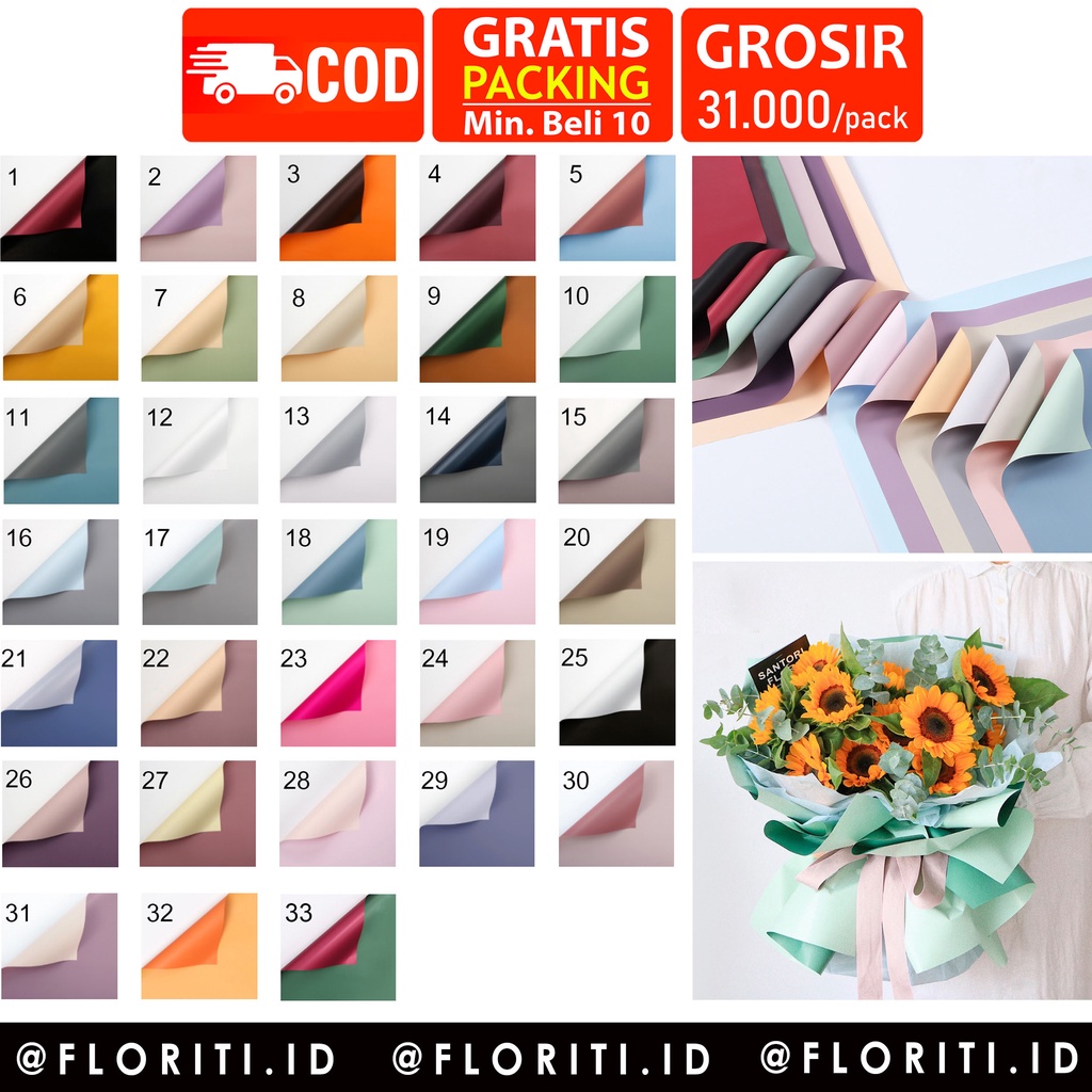 

(5 LEMBAR) Kertas Buket Dua Warna/Cellophane Bicolor Doff/Flower Wrapping