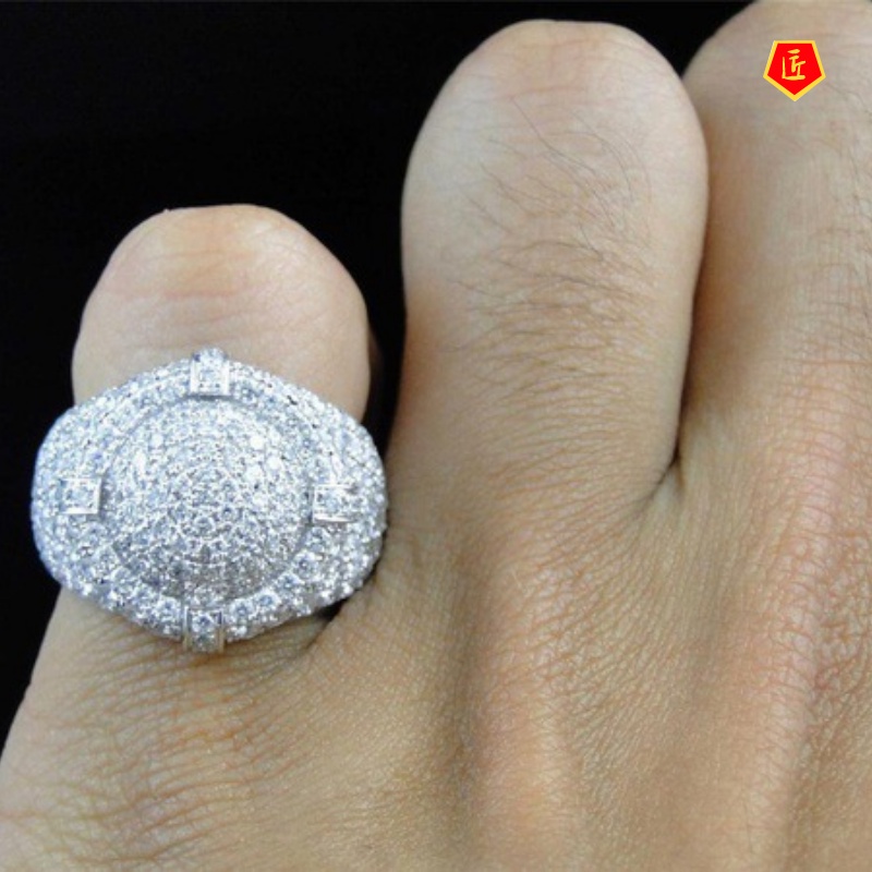 [Ready Stock]Micro-Inlaid Diamond Ring 925 Silver High Profile Fashion