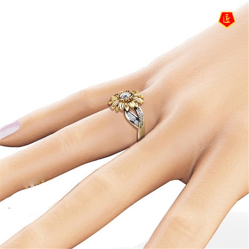 [Ready Stock]New Sunflower Ring 18K Gold Color Separation Elegant Simple All-Match